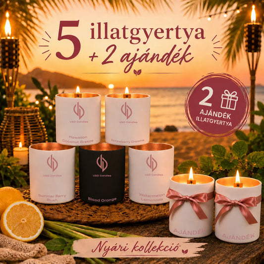 Nyári kollekció - Csomagajánlat, mely tartalmazza: Hawaiian Coconut Breeze, Strawberry Dreams, Summer Berry Blush, Blood Orange, Watermelon Lemonade + a hozzá járó ajándékok
